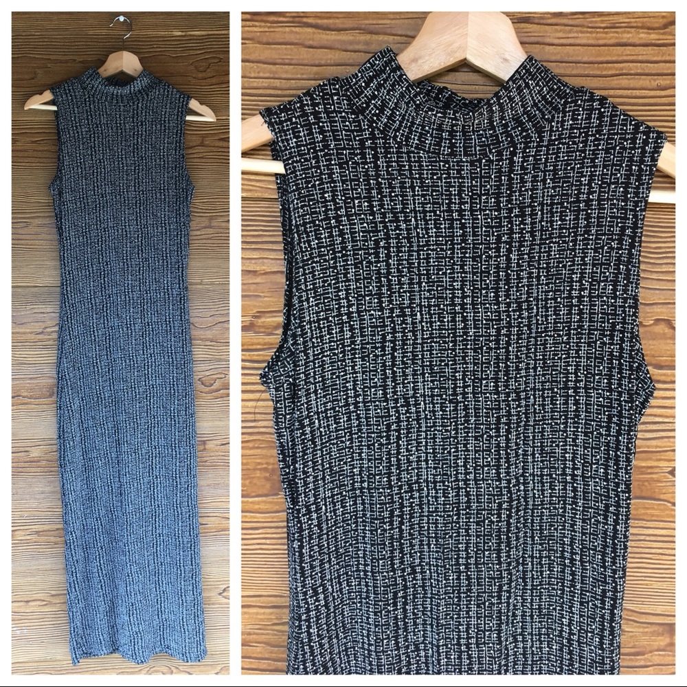 Black White Maxi Dress | Bodycon Stretch High Neck